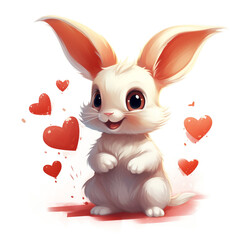 Cute baby rabbit with many heart shapes,oilpainting,clipart,hand drawing style сreated with Generative Ai