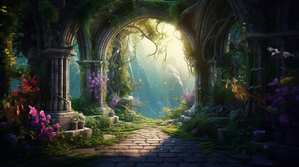 Garden of Eden exotic fairytale fantasy forest Green - obrazy, fototapety, plakaty