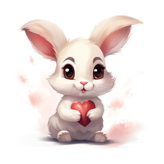 Obraz premium Cute baby rabbit with many heart shapes,oilpainting,clipart,hand drawing style сreated with Generative Ai