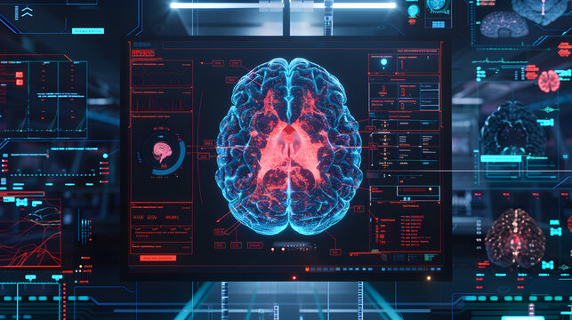 MRI brain scan of an ALS patient displayed on a sleek, modern interface, without digital annotations.
