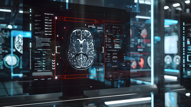 MRI brain scan of an ALS patient displayed on a sleek, modern interface, without digital annotations.