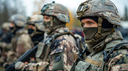 Fototapeta premium Several soldiers fully equipped