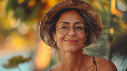 Smiling attractive mature woman - obrazy, fototapety, plakaty