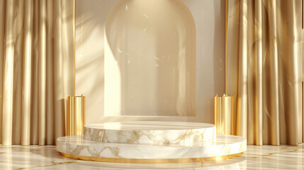 Gold and white marble display podium for luxury product