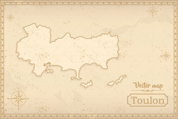 Map of Toulon in the old style, brown graphics in retro fantasy style. city in France.