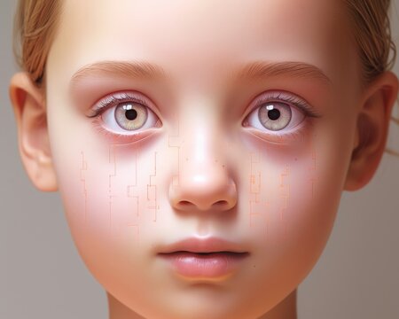 Youthful innocence portrayed through binary art of a childs face 3d render