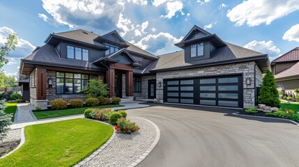 Home using wide-angle garage doors and a driveway outside the home