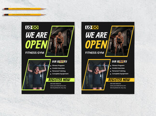 Gym Fitness Flyer Template, A bundle of 2 templates Corporate business flyer template design set with Multiple color.

