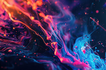 horizontal image of fluorescent colourful waves background - obrazy, fototapety, plakaty