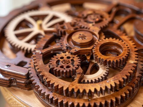  Elegant wooden gears in motion handcrafted precision by an artisans hand