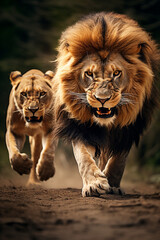 Fototapeta premium lion's duel, macrography, family, Hyper realistic, detail quality, photography сreated with Generative Ai