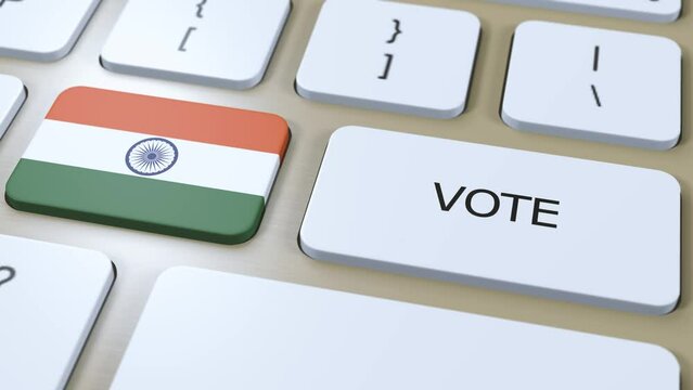 India Vote in Country. National Flag and Button 3D Animation