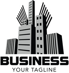 Fototapeta premium Monochrome cityscape logo design for construction industry, city logo, cityscape logo, real estate logo.