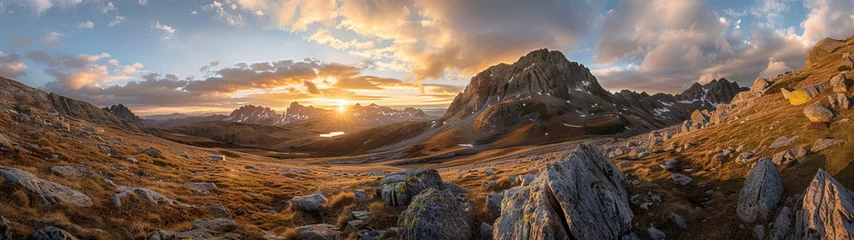 Fototapete Panoramic mountain landscape at sunrise © Oleksandr