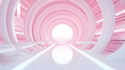 3d rendering of white and pink abstract geometric background. Scene for advertising, technology,...