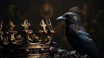 Low key image of beautiful queenking crown and black  - obrazy, fototapety, plakaty