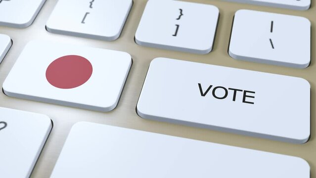 Japan Vote in Country. National Flag and Button 3D Animation