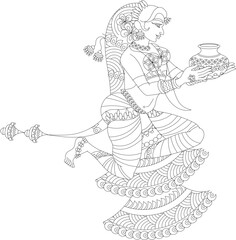 celebration drawings in Indian miniature style, especially for Gudhi Padwa, and other festivals and Hindu wedding cards, musicians, and processions.	
