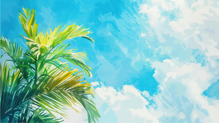 Fototapeta na wymiar Tropical beach with palm trees and sunset, vector illustration