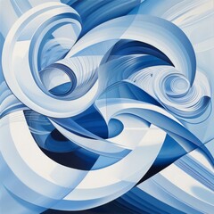 Fototapeta premium An abstract artwork featuring dynamic waves in shades of blue and white, creating a sense of movement and energy