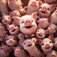 Fototapeta premium cute animated pigs, from above сreated with Generative Ai