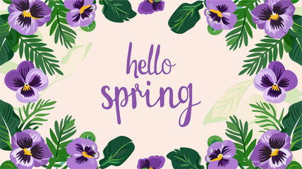 Banner spring with flowers and leaves. Vector illustration