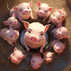 cute animated pigs, from above сreated with Generative Ai