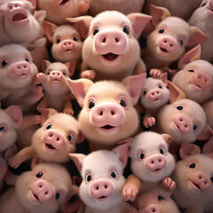 Fototapeta premium cute animated pigs, from above сreated with Generative Ai