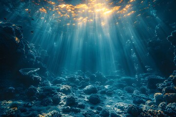Sun Shines Through Clouds Above Coral Reef
