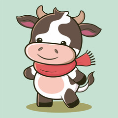 Vector little cute cow cartoon illustration.Animal Nature Icon Concept Isolated Premium Flat