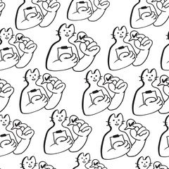 seamless pattern with cat character in vector. on business topic in doodle style. Template for wallpaper background wrapping postcard print