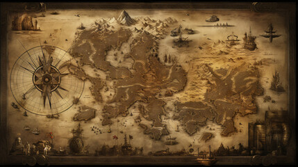 Old vintage fantasy map ..   .