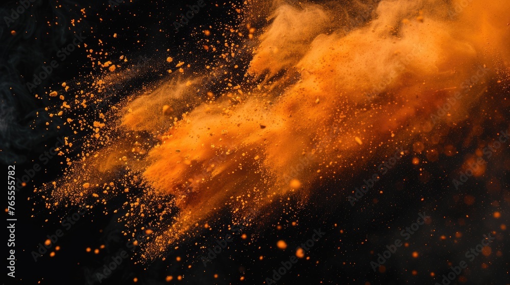 Poster A vibrant orange dust cloud floating in the air, perfect for adding a pop of color to your design projects