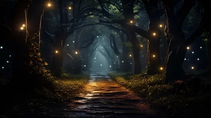 Zelfklevend Fotobehang Pathway Through A Dark Forest ..   . © Little
