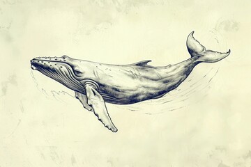 A realistic drawing of a whale swimming in the ocean. Perfect for educational materials