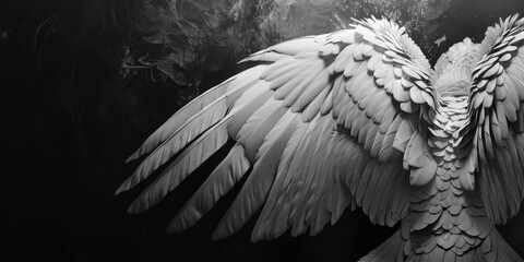 Fototapeta premium A striking black and white photo of a bird with its wings spread. Perfect for nature and wildlife projects