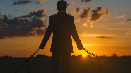 Silhouette of a man holding a chain, suitable for business concepts