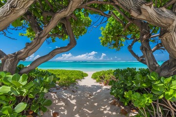 High-Definition Wallpaper of a Secluded Beach, Surrounded by Lush Greenery