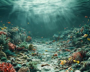 Zoom in on a powerful image of a coral reef affected by pollution, emphasizing the need for sustainable practices Incorporate creative visuals of renewable energy sources and eco-conscious behaviors a