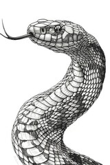 Detailed black and white drawing of a snake, suitable for educational materials or nature publications