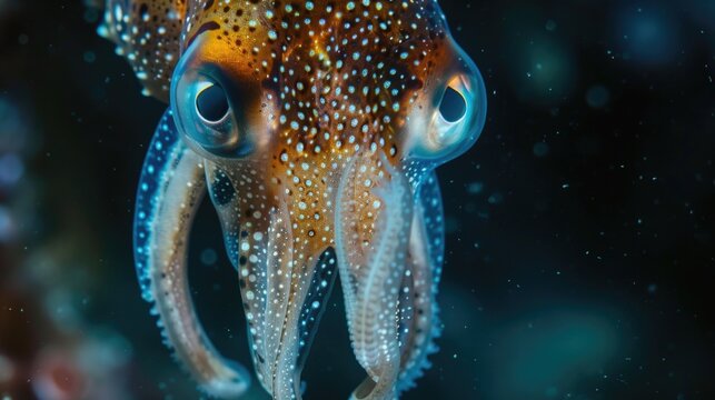 Close up image of a squid with water droplets, suitable for marine life concepts
