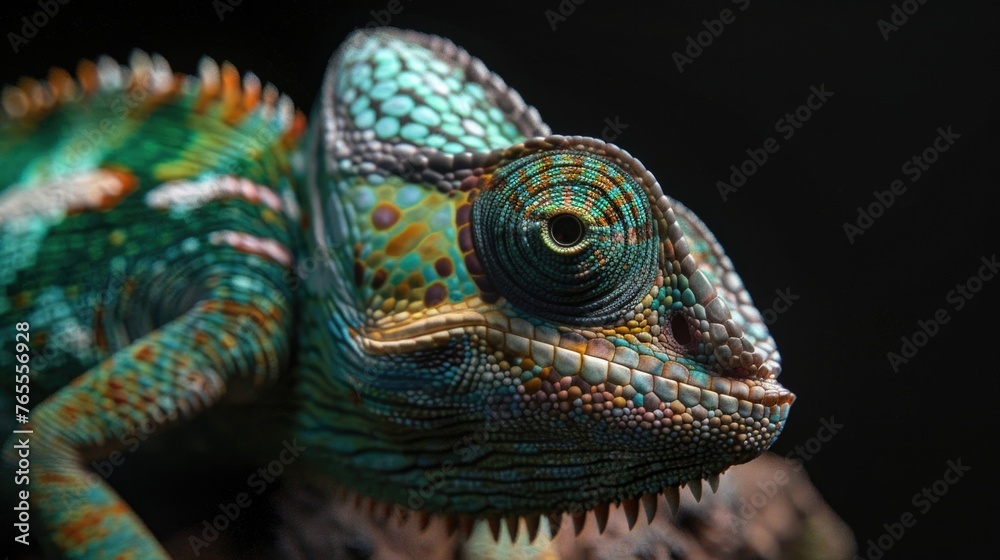 Poster close up of a chameleon on a branch, suitable for nature and wildlife concepts