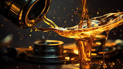 Pouring changing car engine oil   .