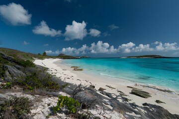 Turquoise Oasis: HD Tranquil Beach with Clear Waters, White Sands, and a Boundless Sky