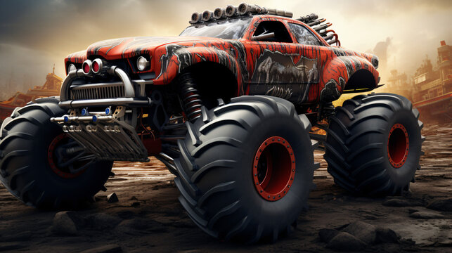Racing monster truck with powerful engine