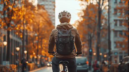 Selective focus of Male businessman riding a bicycle in the city.