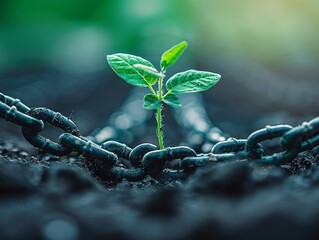 Illustrate the evolution of crypto compliance through a macro shot of a seedling breaking through digital chains, representing growth within regulated boundaries Showcase the transformative power of r