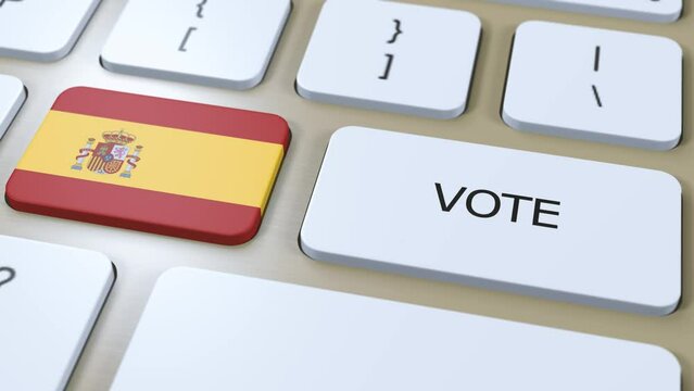 Spain Vote in Country. National Flag and Button 3D Animation