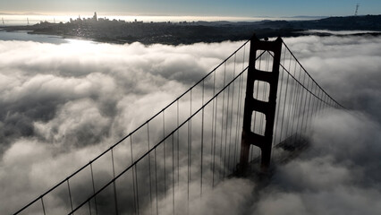 Golden Gate Bridge Aerial At San Francisco In California United States. Megalopolis Downtown Cityscape. Vehicles Travel. Golden Gate Bridge Aerial At San Francisco In California United States. 