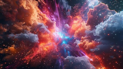 An explosion of celestial colors in a dreamlike nebula sky, capturing infinite cosmic beauty and grandeur. - obrazy, fototapety, plakaty